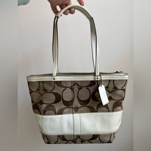 Authentic Coach Brown and White Patent Leather Purse